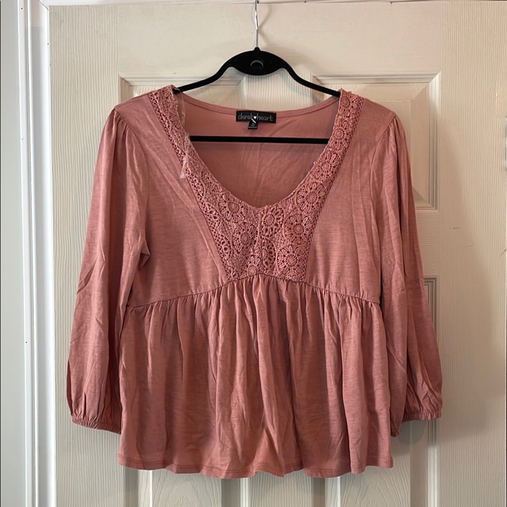 Derek Heart Pink Smocked 3/4 Sleeve Blouse
